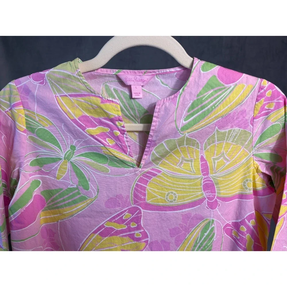 Lilly‎ Pulitzer Girls Butterfly Pink Tunic Dress 100% Cotton Beach Pool Preppy L